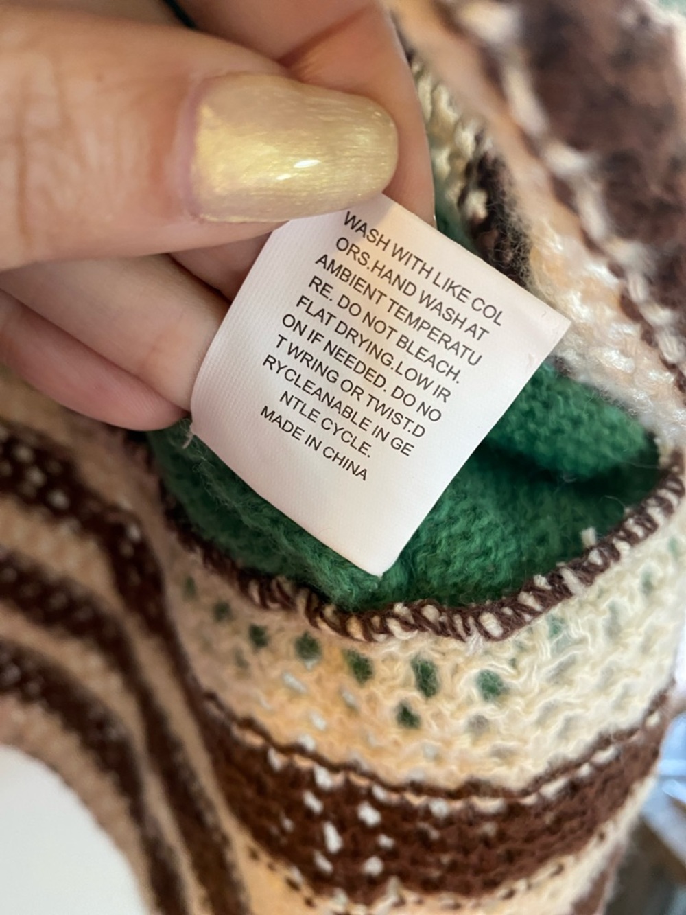 Green Knit Sweater with Brown and Cream Stripes - Picture 4 of 6